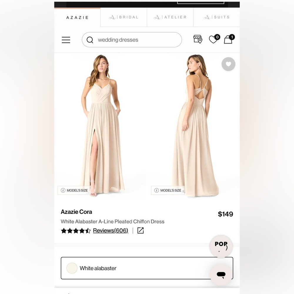Azazie Size A8 White Alabaster Bridesmaid Maxi Dress